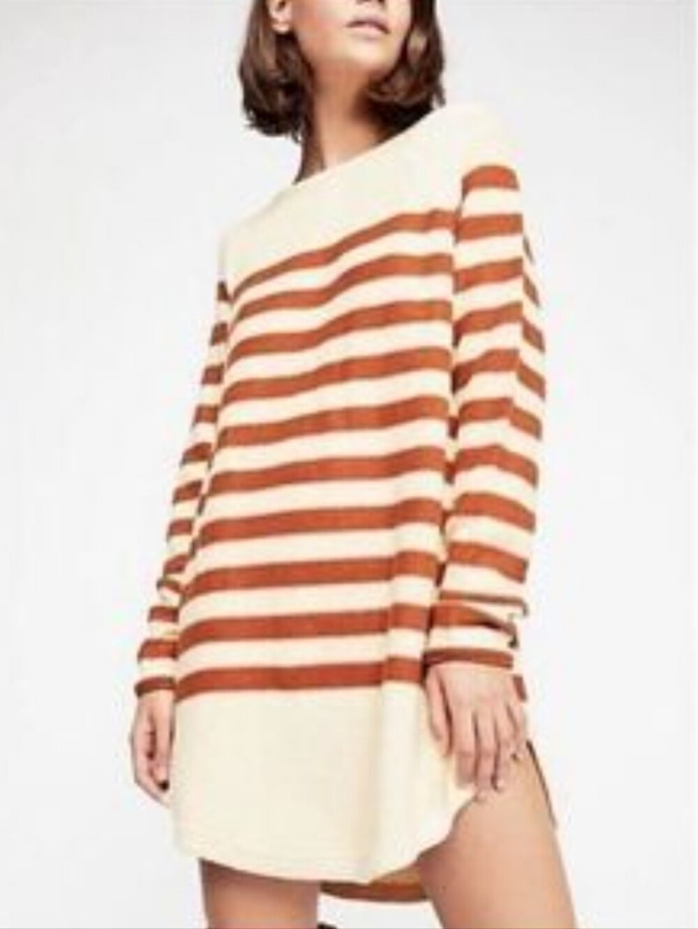 Free People Beach Cream Knit Stripped Pullover Sweater Dress Size Large